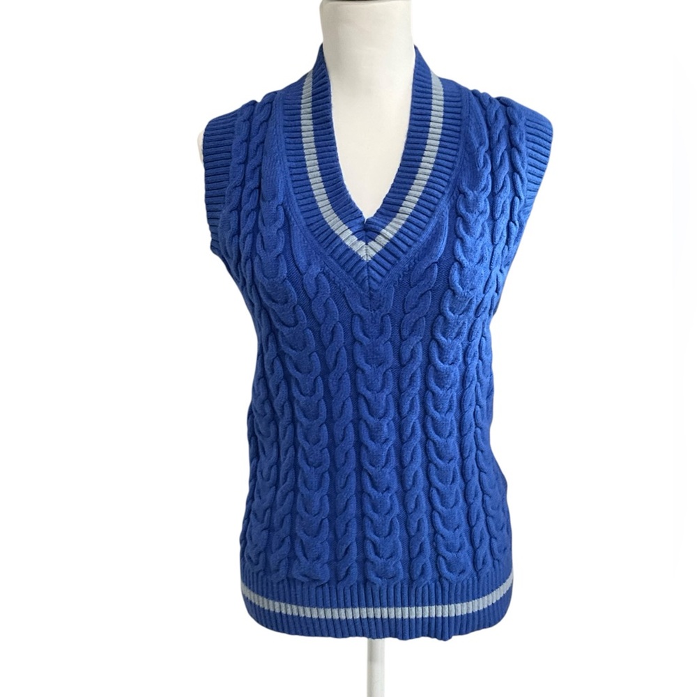 Sunday Best Aritzia Royal Blue Cable Knit V-Neck Sweater Vest